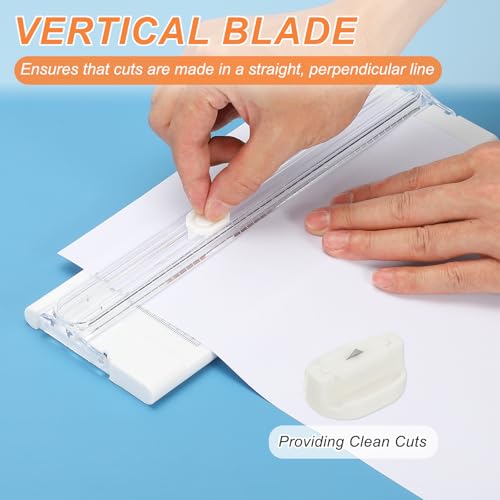 PATIKIL Paper Cutter Trimmer, A4 Straight Small Portable Paper Slide Paper Slicer with Safe-Guard for Craft Cardstock Label Card, Scrapbook Photo, White, with 1 Blade - color: White