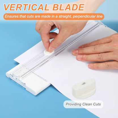 PATIKIL Paper Cutter Trimmer, A4 Straight Small Portable Paper Slide Paper Slicer with Safe-Guard for Craft Cardstock Label Card, Scrapbook Photo, White, with 1 Blade - color: White