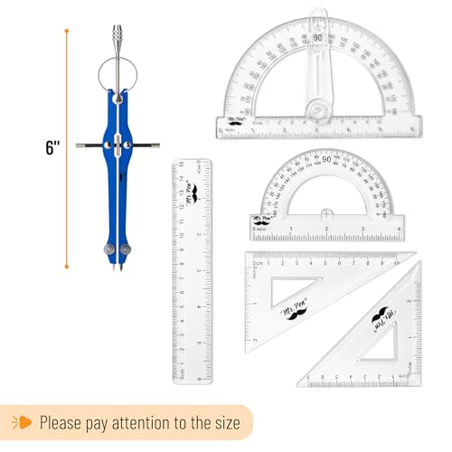 Mr. Pen- Geometry Set, 15 pcs, Navy Blue, 6 Inch Swing Arm Protractor | Divider, Set Squares, Ruler, Compasses and Protractor - color: Navy Blue
