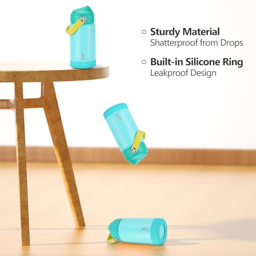 Kids Insulated Water Bottle with Straw Lid & Silicone Handle,12oz Kids Leak Proof Water Bottle for School Boys Girls,Double Wall Vacuum Stainless Steel with Non-slip Silicone Base(Lake Blue) - color: Light Blue, size: 12 Ounces