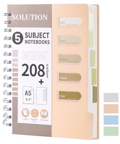 FLYING EAGLE Small 5 Subject Notebook College Ruled Spiral Notebook 5x7 with Dividers Tabs Waterproof Plastic Cover Thick Paper Notebooks for Work School, Orange - color: 2.orange, size: 1.A5-College Ruled