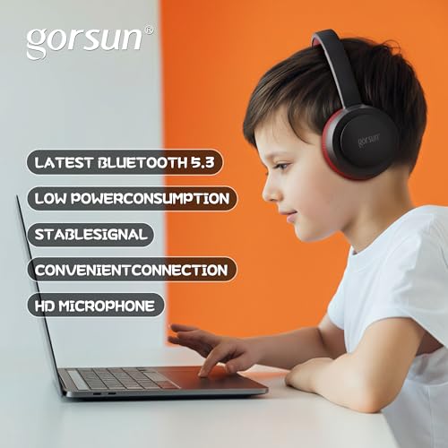 Kids Bluetooth Headphones, Toddler Headphones 85 dBA Safe Volume, 45 Hours Playtime, with Mic, Bluetooth 5.3, Kids Wireless Headset for iPad/Tablet/Travel/School, ldeal Gift (Black/Red) - color: Black/Red