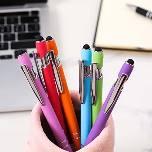 Oddmoal Ballpoint Pen with Stylus Tip, Soft Touch Click Metal Pen, 1.0mm Medium Point, Black Ink, 12 Count(Light Blue) - color: Light Blue - 12 Pens