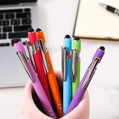 Oddmoal Ballpoint Pen with Stylus Tip, Soft Touch Click Metal Pen, 1.0mm Medium Point, Black Ink, 12 Count(Light Blue) - color: Light Blue - 12 Pens