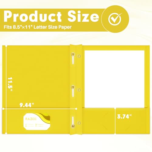 Two Pocket Folders, RAZCC 75 Pack Two Pocket Folders with Prongs, 3 Prong Folders Fit Letter Size Paper, Pocket File Folders for School Office Home Business, Yellow - color: Yellow