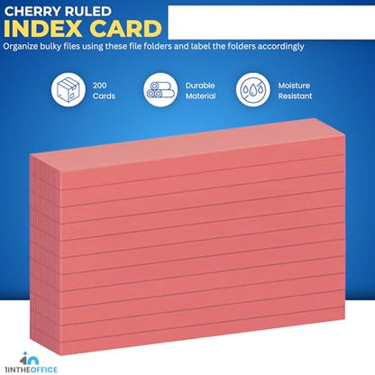 1InTheOffice Ruled Red Index Cards 3x5, Cherry Red, 200/Cards
