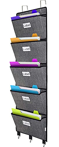 homyfort Over the Door File Organizer Hanging File Folders, Wall Organizers and Storage for Mail, Magazine, Notebooks, Planners, Office, Classroom, 5 Extra Large Pockets (Black with Pattern) - color: Black with Pattern