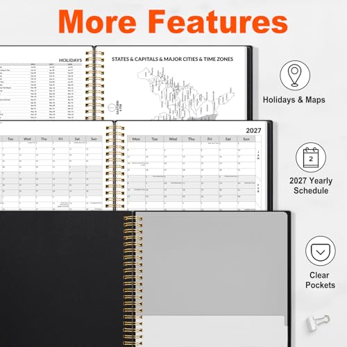 SUNEE 2026-2027 Appointment Book, Quarter-Hourly, Weekly & Monthly - from July 2026 to June 2027, 6.4"x8.3" Academic Planner, Flexible Cover, Note Pages, Bookmark, Spiral Binding, Black - color: Minimalist Black