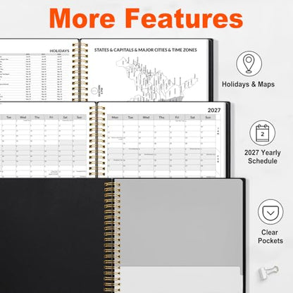 SUNEE 2026-2027 Appointment Book, Quarter-Hourly, Weekly & Monthly - from July 2026 to June 2027, 6.4"x8.3" Academic Planner, Flexible Cover, Note Pages, Bookmark, Spiral Binding, Black - color: Minimalist Black