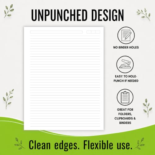 Unpunched College Ruled Loose Leaf Paper, 100 Sheets, Letter Size 8.5 x 11 Inch, 100 GSM White Lined Sheets with Subject & Date Boxes