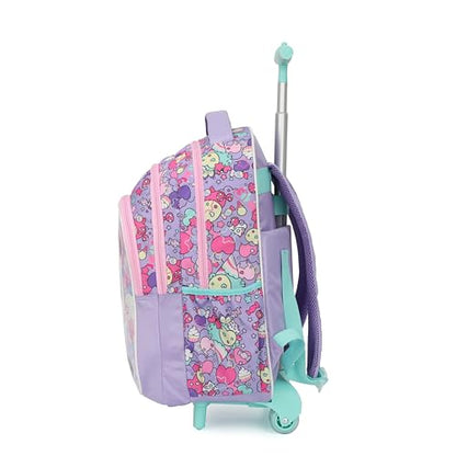 Cartoon Rolling Backpack for Boys Girls, Kids 5 Pcs Wheeled Backpack, Travel Backpack for Elementary Students (Panda Purple) - color: Panda Purple