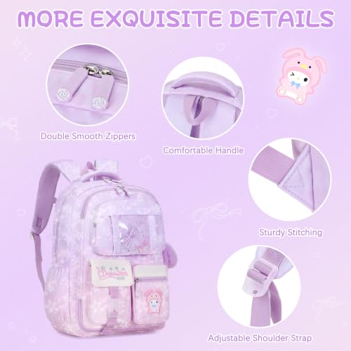 Jafeton Backpacks for Girls, Girls Backpack with Insulated Lunch Bag and Pencil Case for Kids Teens Elementary Middle High School Student, Cute Bow School Bag Travel Daypacks Book Bag Set - color: Purple Pink