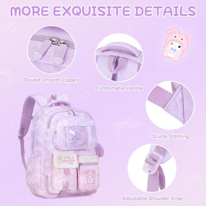 Jafeton Backpacks for Girls, Girls Backpack with Insulated Lunch Bag and Pencil Case for Kids Teens Elementary Middle High School Student, Cute Bow School Bag Travel Daypacks Book Bag Set - color: Purple Pink