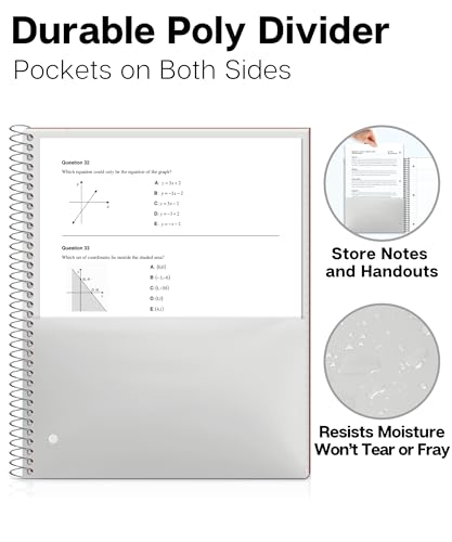 Dunwell 1 Subject Notebook College Ruled (Red), Spiral Notebook 8.5x11 for School, 100 Sheets (200 Pages), Protective Plastic Cover, 2-Pocket Divider, One Subject Note Book 8 1/2 x 11 - color: Red, style: 1 Subject