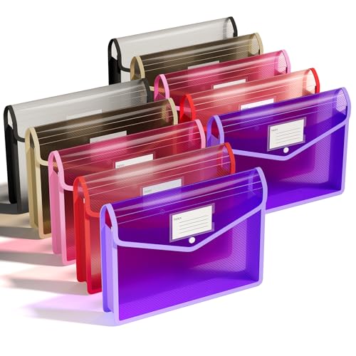 ThinkTex Plastic Expanding File Folder, Transparent envelopes with Snap Closure,No Dividers,Large Capacity,Document Organizer for Receipts, Bills&Taxes,Letter/A4 Size for School/Office/Home-10 Pack - color: 5pcs-purple-b1
