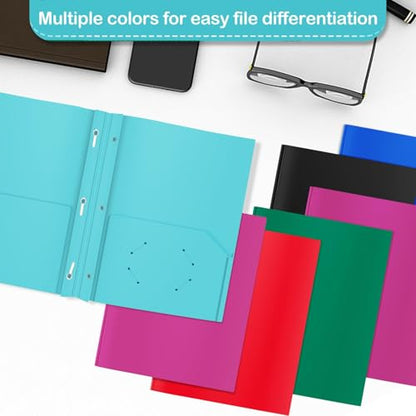 ViVin 12 Pack Plastic Folders with Pockets and Prongs, Heavy Duty 2 Pocket Folders with 3-Prong Fasteners, Poly File Holds 8-1/2" x 11" Paper for School Office Home (Lake Blue) - color: Lake Blue, size: 12 PACK