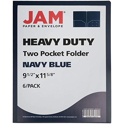 JAM PAPER Heavy Duty Plastic 2 Pocket Extra Tough School Folders - Navy Blue - 6/Pack - color: Navy Blue, size: 6 Per Pack