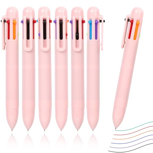 24 Pack 6-in-1 Multicolor Pens 0.7mm Fine Point | Retractable Rainbow Pen with 6 Ink Colors, Multi Colorful Ballpoint Pens for Party, School Supplies，Birthday gift (Pink) - color: Pink-24pieces