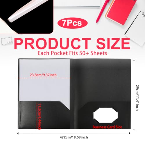 Black Folders with Pocket 7 Pack, 2 Pocket Folders, Plastic Folders with Pockets, Letter Size 8.5x11 inches File Folders with Business Card Slot for School, Home Office Business Use - color: Black