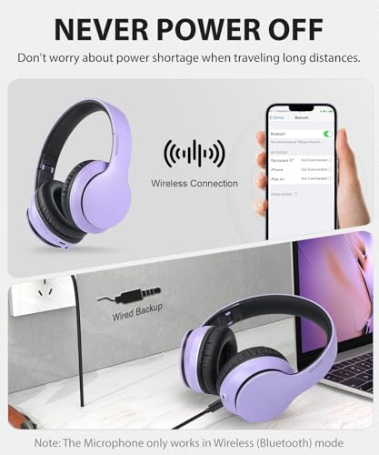 rockpapa E7 Over Ear Wireless Bluetooth Headphones with Mic Without Travel Case, Foldable Wired/Wireless Headphones with Microphone for Kids Childrens Boys Girls Teen Youth Adult Purple Black - color: Purple Black, style: without Case