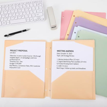 EOOUT Plastic Folders with Pockets, 3 Hole Punch Folders for 3 Ring Binder, 10 Pastel Colors, Heavy Duty File Folders for School Office Supplies(10pcs) - color: Pastel, style: 10pcs
