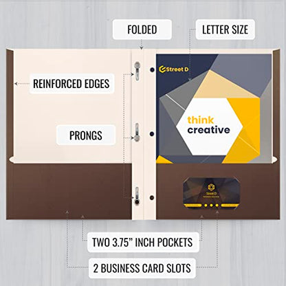 Better Office Products Brown Paper 2 Pocket Folders with Prongs, Matte Texture, Letter Size Paper Folders, 50 Pack, with 3 Metal Prong Fastener Clips, Brown - color: Brown