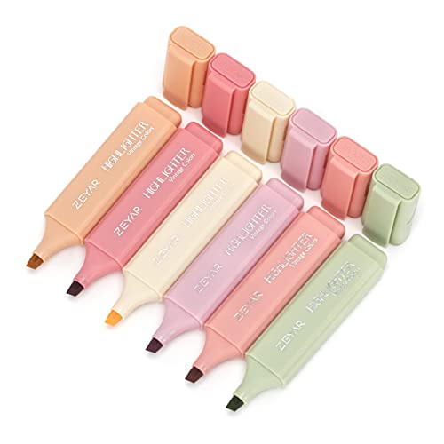 ZEYAR Highlighter Pen, vintage colors- Romantic Chisel Tip, Water Based, Quick Dry, No Bleed, for Bible Study Notes School Office (6 Romance colors) - color: 6 Romance colors