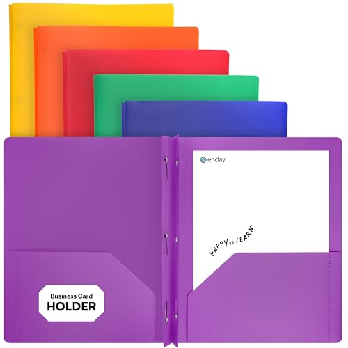 Plastic Folders with Pockets and Prongs, Two Pocket Folder with Brads, 3 Prong Folders with Pockets for Letter Size Sheets, Asstd Colors in Purple, Blue, Green, Yellow, Orange & Black, 6 Pc –by Enday - color: Multicolor