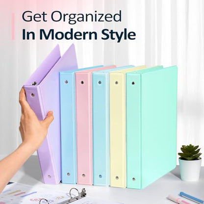 4 Pack Extra Durable 3 Ring Binders 1 Inch, Sooez 1” Three Ring Binder, Eco-Friendly & PVC Free, Customizable Clear View Cover for Letter Size 8.5 x 11'' Paper, Pastels School Office Supplies for Girl - size: 1 Inch