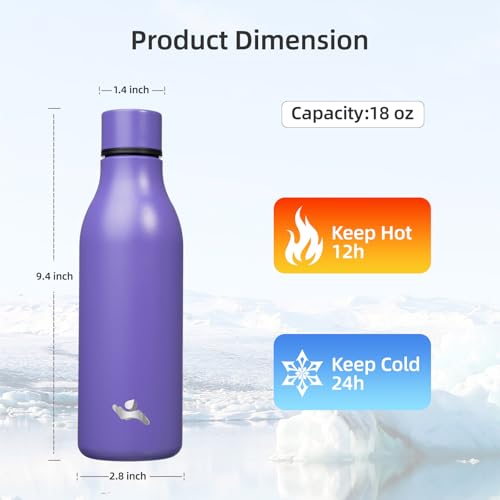 Konokyo Insulated Water Bottle with Strap,18 oz Double Wall Stainless Steel Vacuum Bottles Metal Water Flask,Purple - color: Purple, size: 18 Ounces