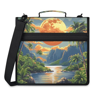 Summer Plam Sea Zipper Binder, 3 D-Ring Expanding File Folder with Handle & Adjustable Shoulder Strap, 400 Sheets Capacity Multi-Pocket Organizer for 13 Inch Laptop - color: Summer Plam Sea
