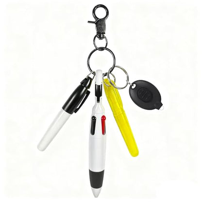 5 Pcs Nurse Accessories Pen Set, Nursing Essentials Include Badge Keychain Clip, Mini Highlighter, Permanent Marker, Ballpoint Pen and LED Keychain Flashlight, Black - color: Black