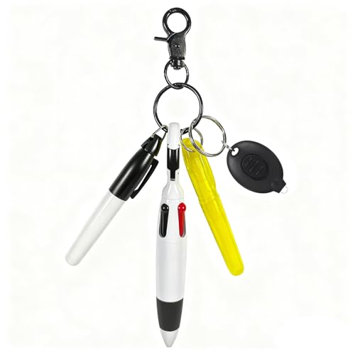 5 Pcs Nurse Accessories Pen Set, Nursing Essentials Include Badge Keychain Clip, Mini Highlighter, Permanent Marker, Ballpoint Pen and LED Keychain Flashlight, Black - color: Black