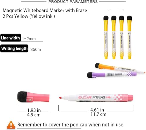 4 Pcs Magnetic Whiteboard Pen, Writing Drawing Erasable Board Marker, Dry and Wet Erase Markers Markers Office Supplies (Yellow Ink) ﻿