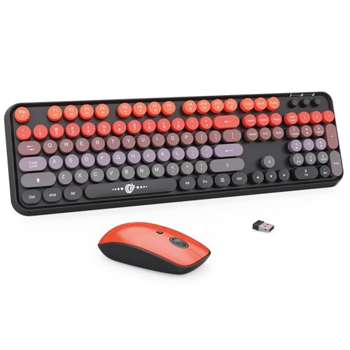Wireless Keyboard and Mouse Combo - Cute Colorful Keyboard and Mouse, Retro Typewriter Keyboard with 2.4GHz Plug & Play, for Windows 11/10/7, Laptop, PC (V2020-Orange) - color: V2020-Orange
