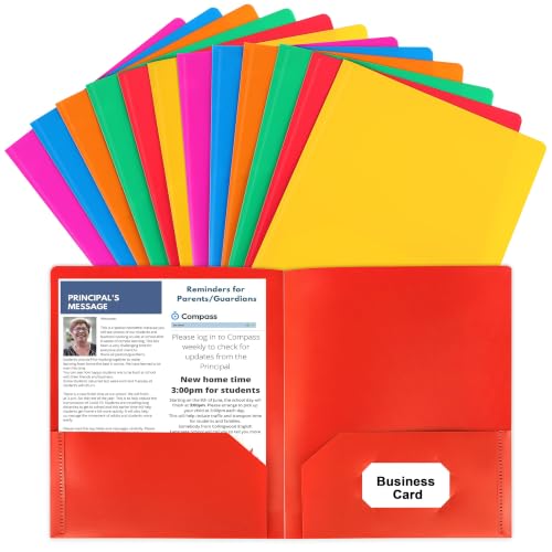 Plastic Folders with Pockets, 12 Color Heavy Duty Two Pocket Folder Business Card Holder for Office High School - size: 12 Pack