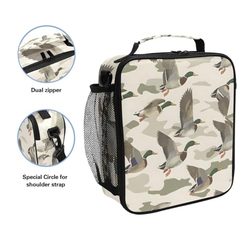 ALAZA Wild Duck Camouflage Lunch Box Insulated Lunch Bag Girls Lunch Cooler Bag Tote Freezable Shoulder Strap Lunchbox Thermal Meal Tote Kit for Girls School Picnic - color: B066