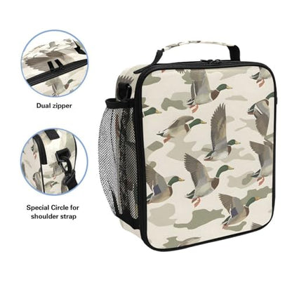 ALAZA Wild Duck Camouflage Lunch Box Insulated Lunch Bag Girls Lunch Cooler Bag Tote Freezable Shoulder Strap Lunchbox Thermal Meal Tote Kit for Girls School Picnic - color: B066