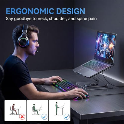 Leeboom Adjustable Laptop Stand for Desk, Ergonomic Height Adjustable Riser, 360° Rotating & Foldable, Ventilated Cooling, Fits Up to 17.3” Laptops (Including Gaming Laptops), Dark Silver - color: Gray
