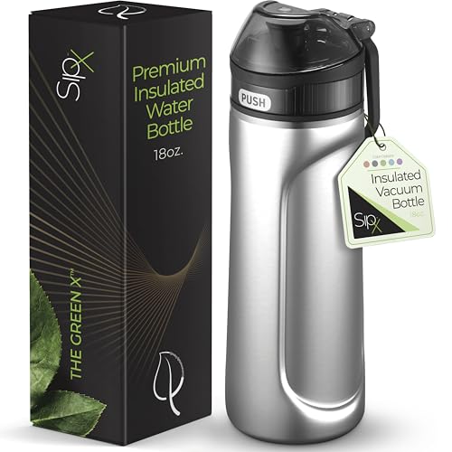 SipX Insulated Water Bottle, Water Bottle with Straw Lid, 18 oz Triple Insulated Stainless Steel, Leakproof, BPA-Free, Slim Durable Metal Bottle for School, Gym & Office, Stainless - color: Stainless