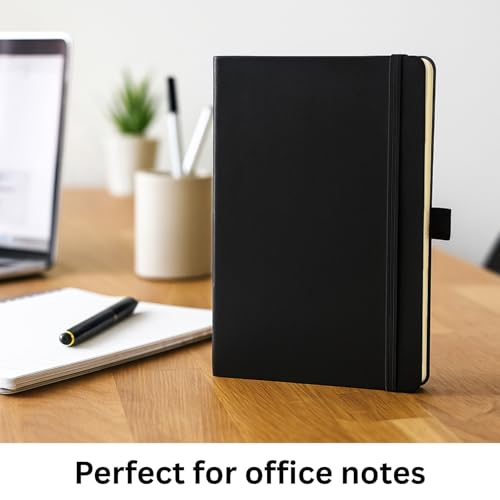 RICCO BELLO Lined Journal Notebook with Pen Holder, Black | Faux Leather Hardcover, College Ruled, 96 Sheets/192 Pages, 5.7 x 8.4 Inches, For Work & Notes - color: Black