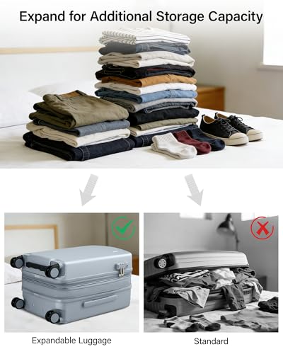 Hanke 20 Inch Expandable Carry On Luggage, 22x14x9 Airline Approved, TSA Lock Hard Shell Lightweight Suitcase for Men Women (Grey) - color: Grey, size: 20 Inch EXT