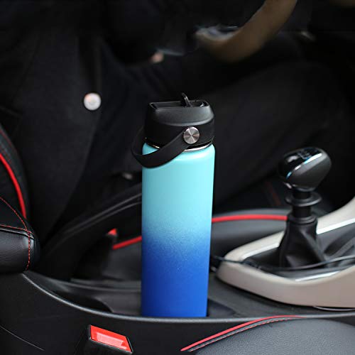 SENDESTAR Insulated Water Bottle 24 OZ, Wide Mouth 24 oz Water Bottle with Straw Lid, Spout Lid, Double Wall Vacuum Stainless Steel Leak Proof, Keeps Liquids Hot or Cold (Black) - color: Black, size: 24 Ounces
