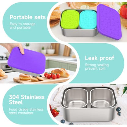 SOPHICO 8 & 24 oz Lunch Boxs for Kids, Food Containers with Silicone Lids | Lunch Box for Daycare and School, Leak Proof - color: 24oz+8oz*2(Purple)