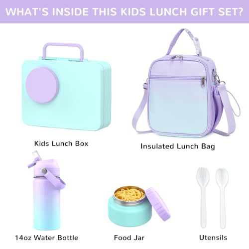 Bento Lunch Box for Kids Adult, Leakproof 3-4 Compartment Bento Box Set with Insulated Food Jar,Water Bottle, Lunch Bag, School Lunch Container for Toddler Teen Girls Boys Ages 3+(Gradient) - color: Gradient