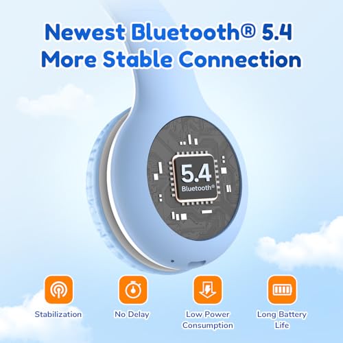 EarFun K2 Kids Bluetooth Headphones, Kids Headphones with Volume Limited, 40H Playtime, Built-in Mic, Stereo Sound, Foldable Over-Ear Headphone for School/Travel/iPad/Tablet, Sky Blue - color: Sky Blue