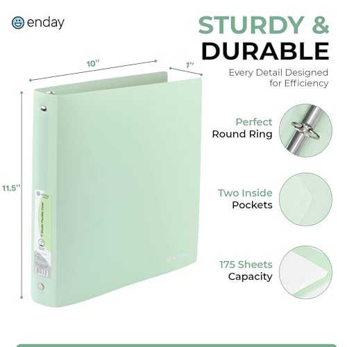 Enday 3 Ring Binder 1 inch (4 Pack) Pastel Flexible Binders Round Ring with Pocket, Holds 175 Sheets, for Home and School Supplies in Blue, Purple, Pink and Green – by Enday - size: 1-Inch