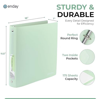 Enday 3 Ring Binder 1 inch (4 Pack) Pastel Flexible Binders Round Ring with Pocket, Holds 175 Sheets, for Home and School Supplies in Blue, Purple, Pink and Green – by Enday - size: 1-Inch
