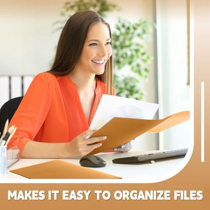 Gueevin 100 Pack Plastic Folder with Pockets, 2 Pocket Folders, Plastic Glossy Folders Fit Letter Size Paper, Heavy Duty Durable File Folder with Business Card for Home Office School (Brown) - color: Brown