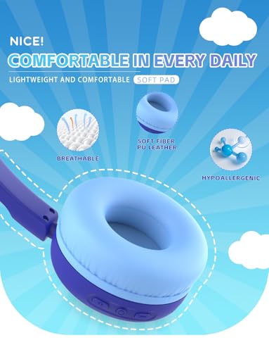 Kids Bluetooth Headphones,Toddler Headphones with Microphone,85dB Volume Limited,Bluetooth 5.4 Twistable Lightweight Kids Wireless Earphones for Boy Girl Tablet Travel School - color: Blue